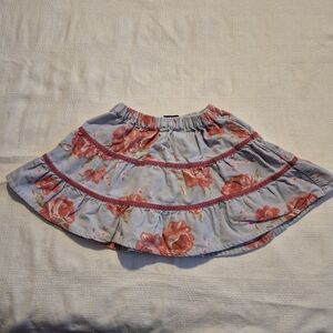 Mini Boden girls 12-18 months light blue corduroy with flowers VGUC